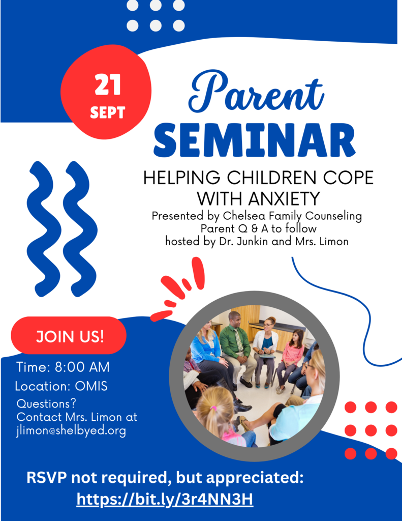 Don't forget tomorrow will be our first Parent Seminar: Helping Children Cope with Anxiety, presented by Chelsea Family Counseling.  The session will begin at 8 a.m. Please RSVP here: https://bit.ly/3r4NN3H
